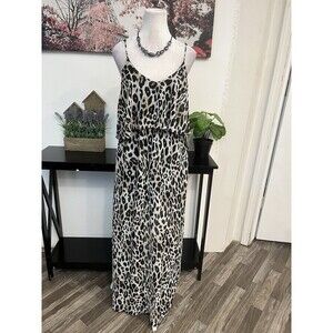 WET SEAL Women Leopard Print Chiffon Layered Maxi Dress Sleeveless Lined Size S